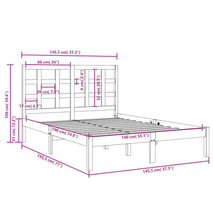 Bed Frame | Black | Solid Pinewood | Double | Durable | Bed Frame
