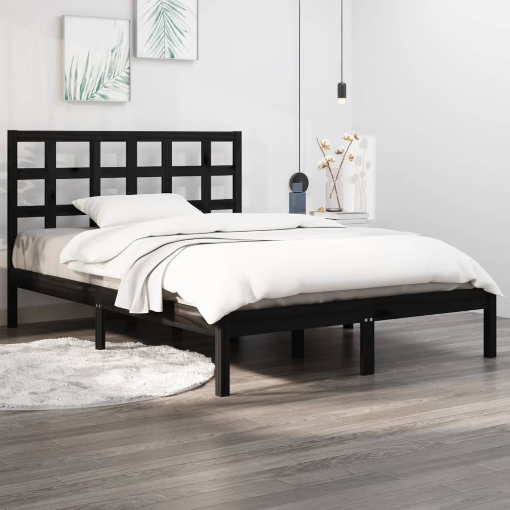 Bed Frame | Black | Solid Pinewood | Double | Durable | Bed Frame