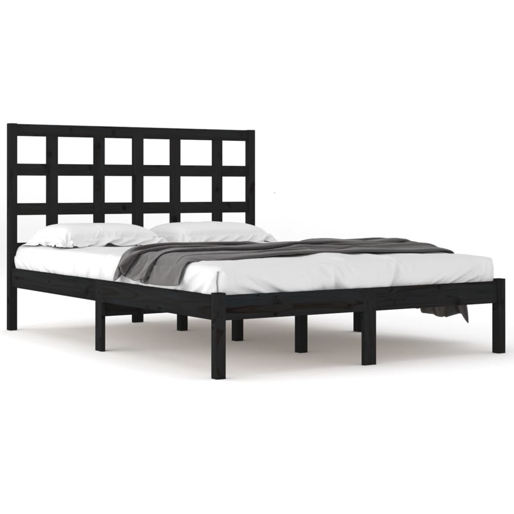 Bed Frame | Black | Solid pinewood | Double | Simplistic | Bed Frame