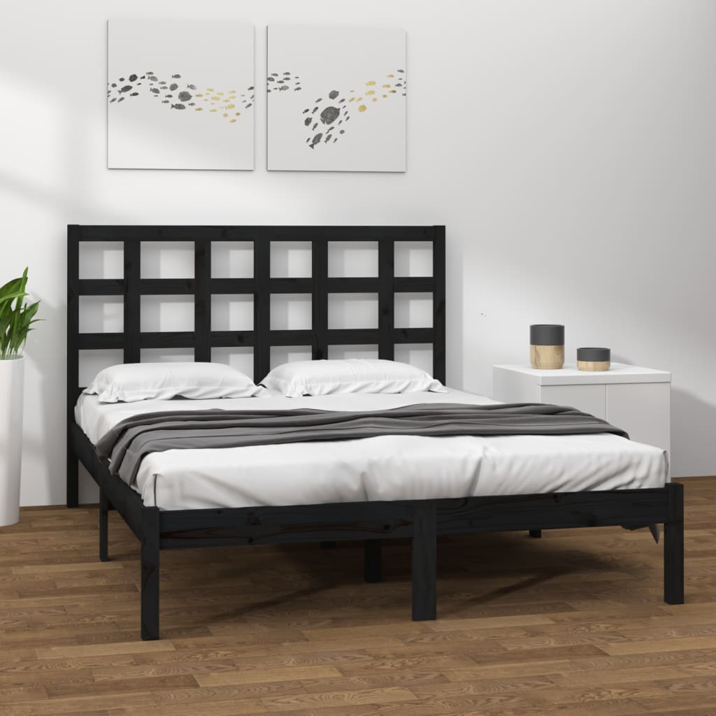 Bed Frame | Black | Solid pinewood | Double | Simplistic | Bed Frame