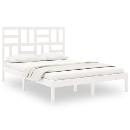 Bed Frame | White | Solid pine wood, plywood slats | Double | Sturdy