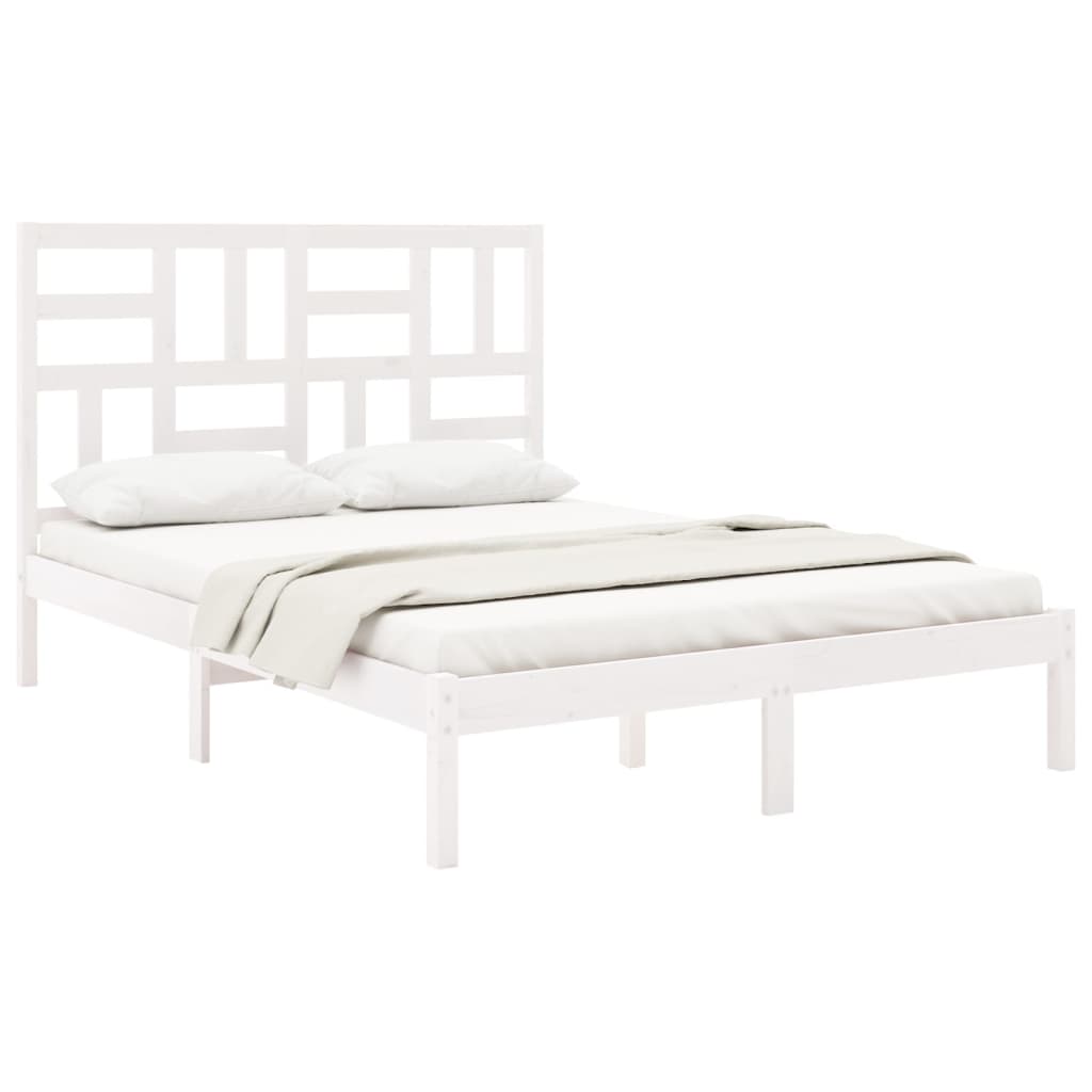 Bed Frame | White | Solid pine wood, plywood slats | Double | Sturdy