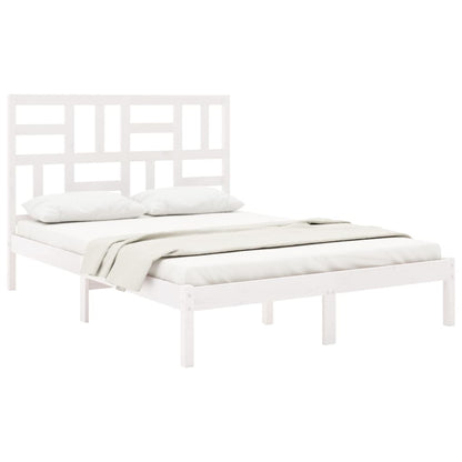 Bed Frame | White | Solid pine wood, plywood slats | Double | Sturdy