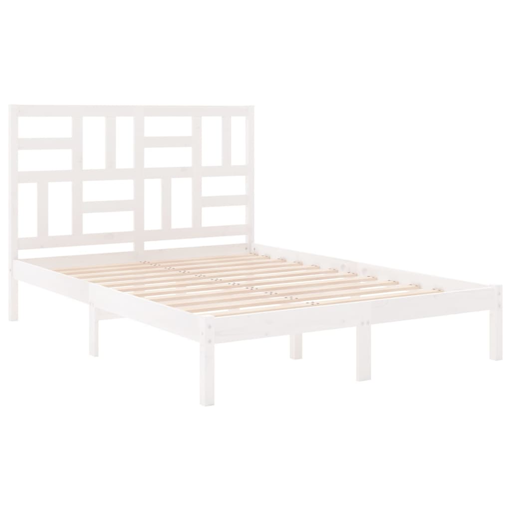 Bed Frame | White | Solid pine wood, plywood slats | Double | Sturdy
