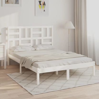 Bed Frame | White | Solid pine wood, plywood slats | Double | Sturdy