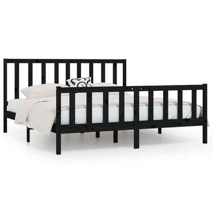 Bed Frame | Black | Solid pine wood | 200x200 cm | Durable | Bed Frame