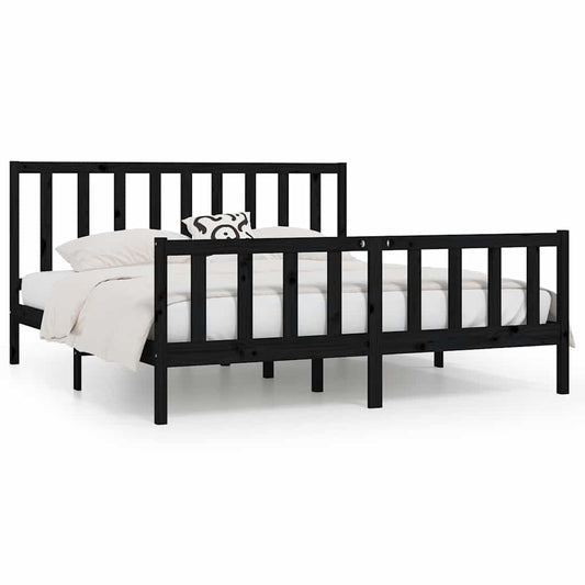 Bed Frame | Black | Solid pine wood | 200x200 cm | Durable | Bed Frame
