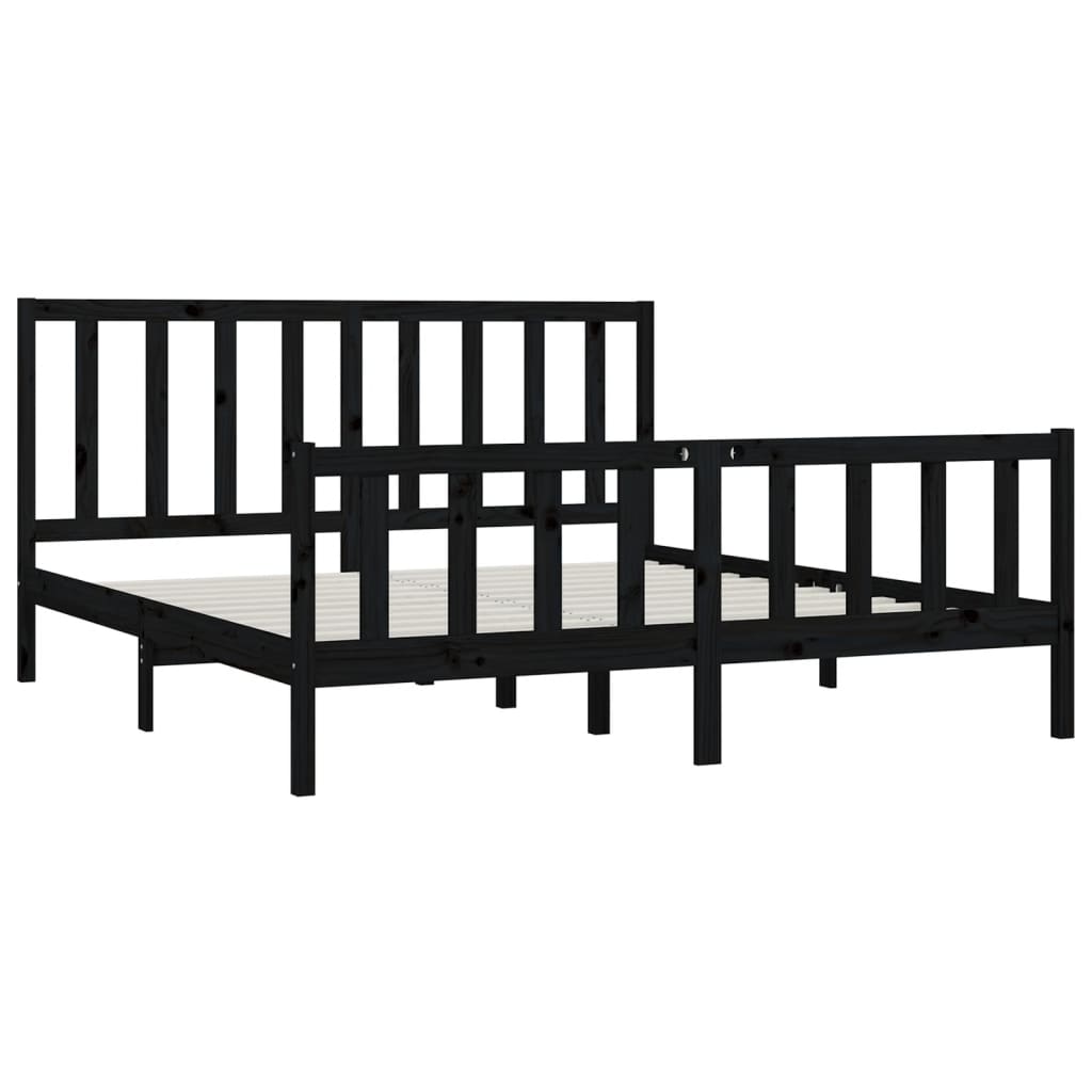 Bed Frame | Black | Solid pine wood | 200x200 cm | Durable | Bed Frame