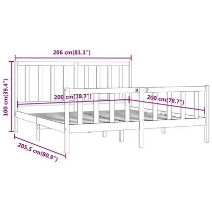 Bed Frame | Black | Solid pine wood | 200x200 cm | Durable | Bed Frame
