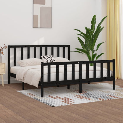 Bed Frame | Black | Solid pine wood | 200x200 cm | Durable | Bed Frame