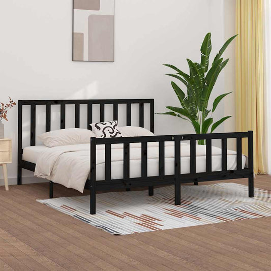 Bed Frame | Black | Solid pine wood | 200x200 cm | Durable | Bed Frame