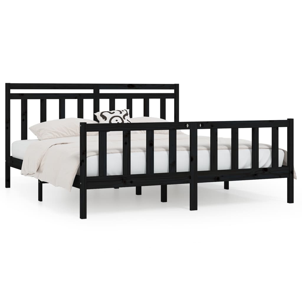 Bed Frame | Black | Solid pine wood and plywood | 200x200 cm | Durable