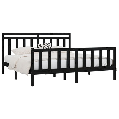 Bed Frame | Black | Solid pine wood and plywood | 200x200 cm | Durable