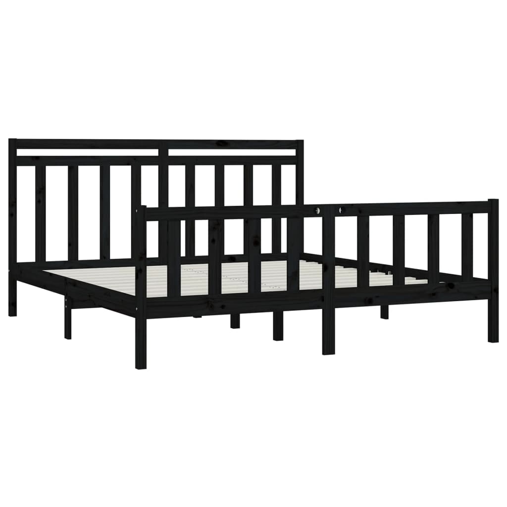 Bed Frame | Black | Solid pine wood and plywood | 200x200 cm | Durable
