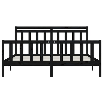 Bed Frame | Black | Solid pine wood and plywood | 200x200 cm | Durable