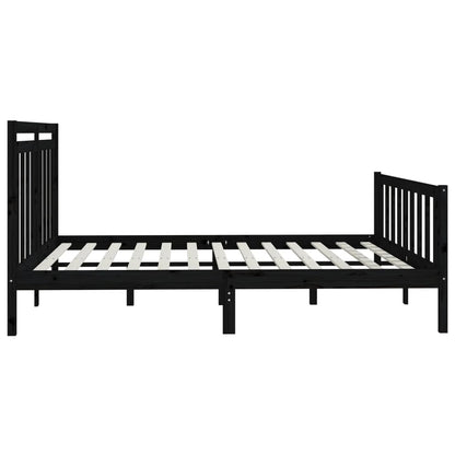 Bed Frame | Black | Solid pine wood and plywood | 200x200 cm | Durable