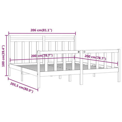 Bed Frame | Black | Solid pine wood and plywood | 200x200 cm | Durable