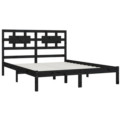 Bed Frame | Black | Solid Pine Wood | 200x200 cm | Rectangular | Rustic