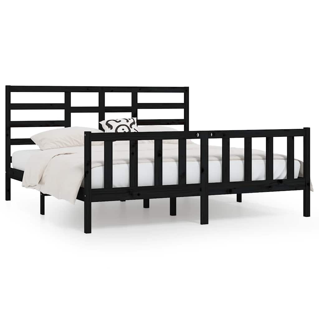 Bed Frame | Black | Solid pine wood for frame, plywood for slats