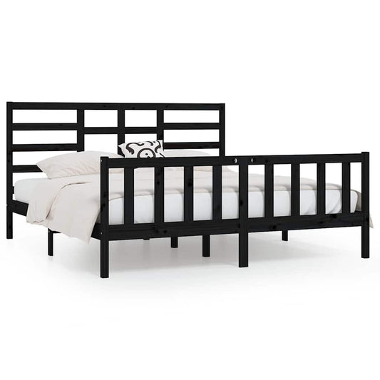 Bed Frame without Mattress Black 200x200 cm Solid Wood Pine