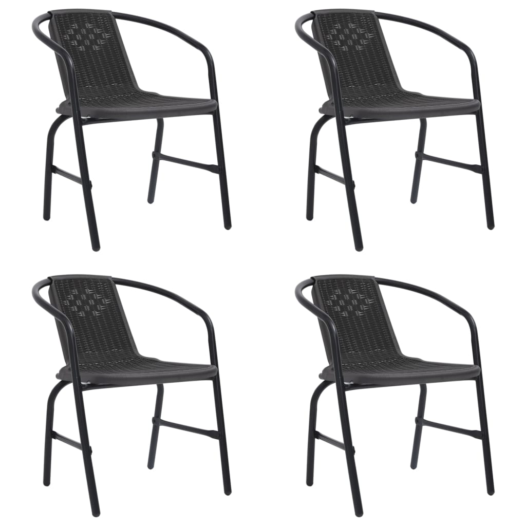 Garden Chair Set of 4 Black Plastic rattan Standard Stackable