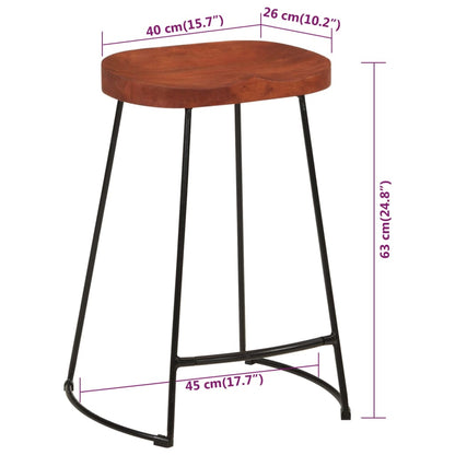 Bar Stool Set of 2 Natural Mango Wood Solid Mango Wood Standard