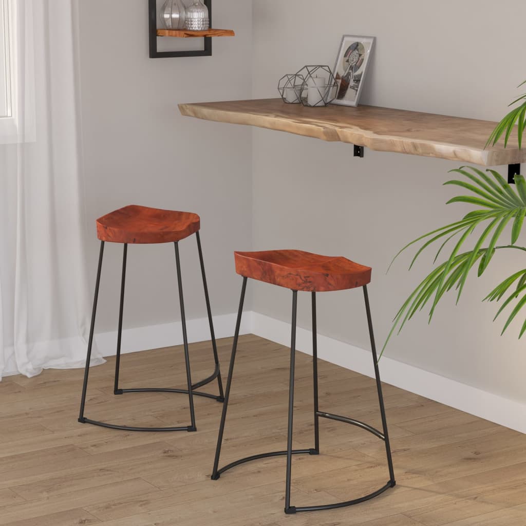 Bar Stool Set of 2 Natural Mango Wood Solid Mango Wood Standard
