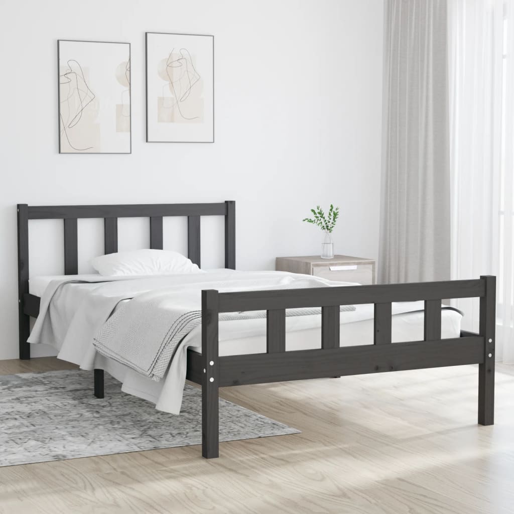 Bed Frame | Grey | Solid pine wood, Plywood slats | Single | Durable
