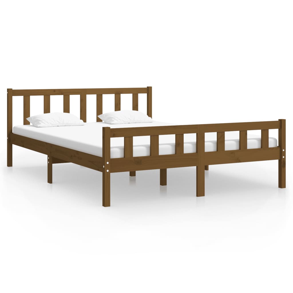 Bed Frame | Honey Brown | Solid Pinewood with Plywood Slats | Double