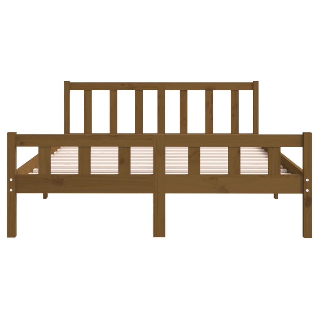 Bed Frame | Honey Brown | Solid Pinewood with Plywood Slats | Double