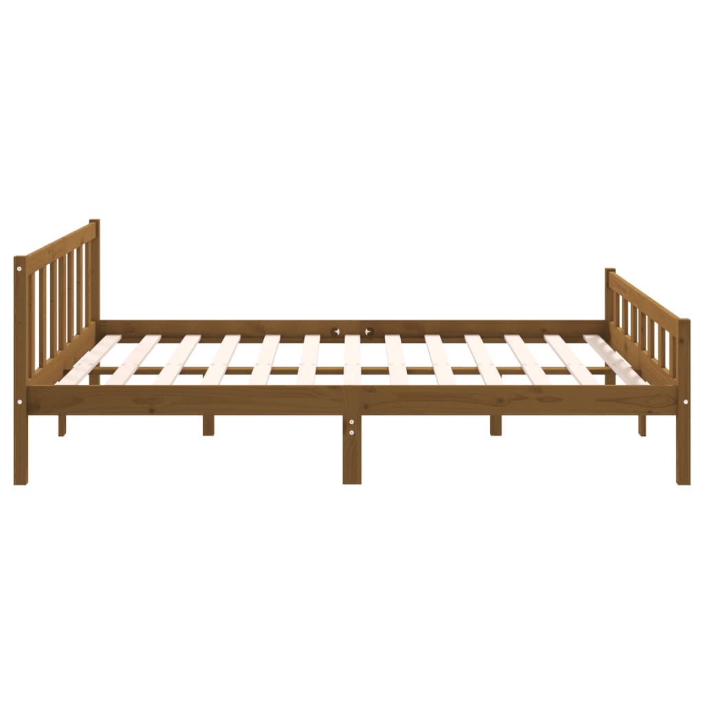 Bed Frame | Honey Brown | Solid Pinewood with Plywood Slats | Double