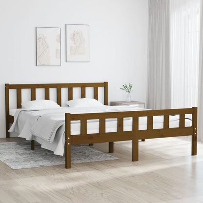 Bed Frame | Honey Brown | Solid Pinewood with Plywood Slats | Double