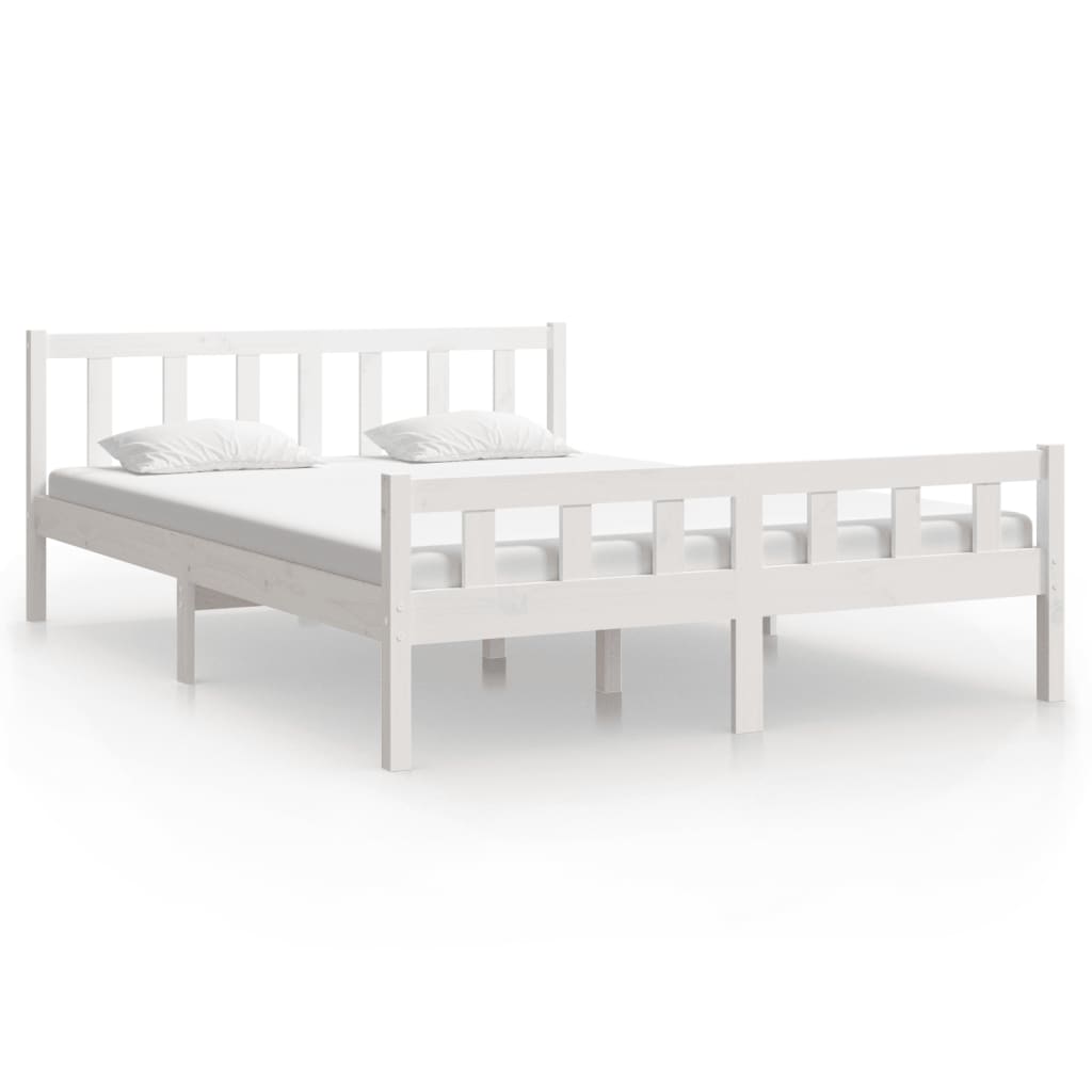 Bed Frame | White | Solid Pine Wood | King Size |  Durable | Bed Frame