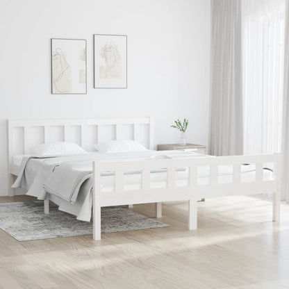 Bed Frame | White | Solid Pine Wood | King Size |  Durable | Bed Frame