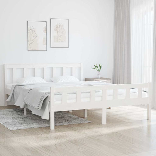 Bed Frame without Mattress White Solid Wood King Size