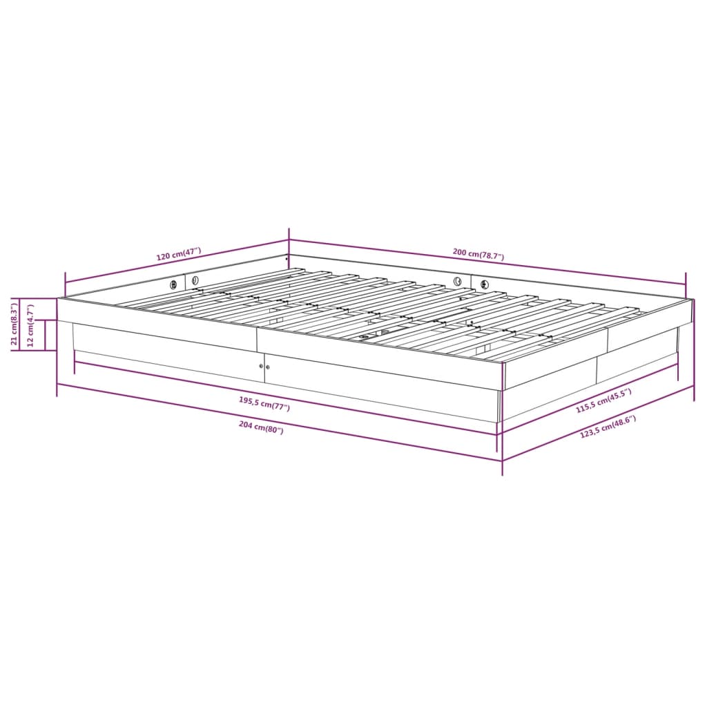 819903 vidaXL Bed Frame without Mattress White Solid Wood 120x200 cm