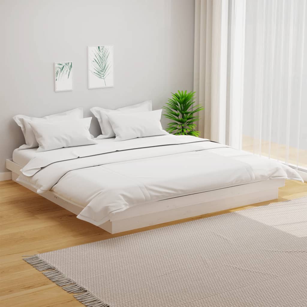 Bed Frame without Mattress White Solid Wood 160x200 cm