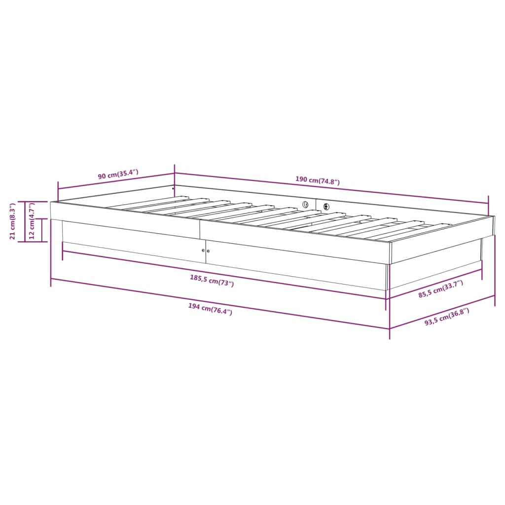 Bed Frame without Mattress White Solid Wood Single
