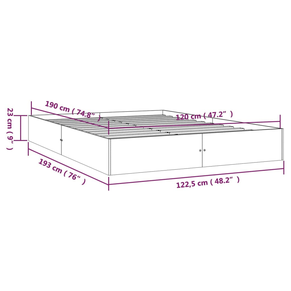 Bed Frame White Solid Wood 120x190 cm Small Double