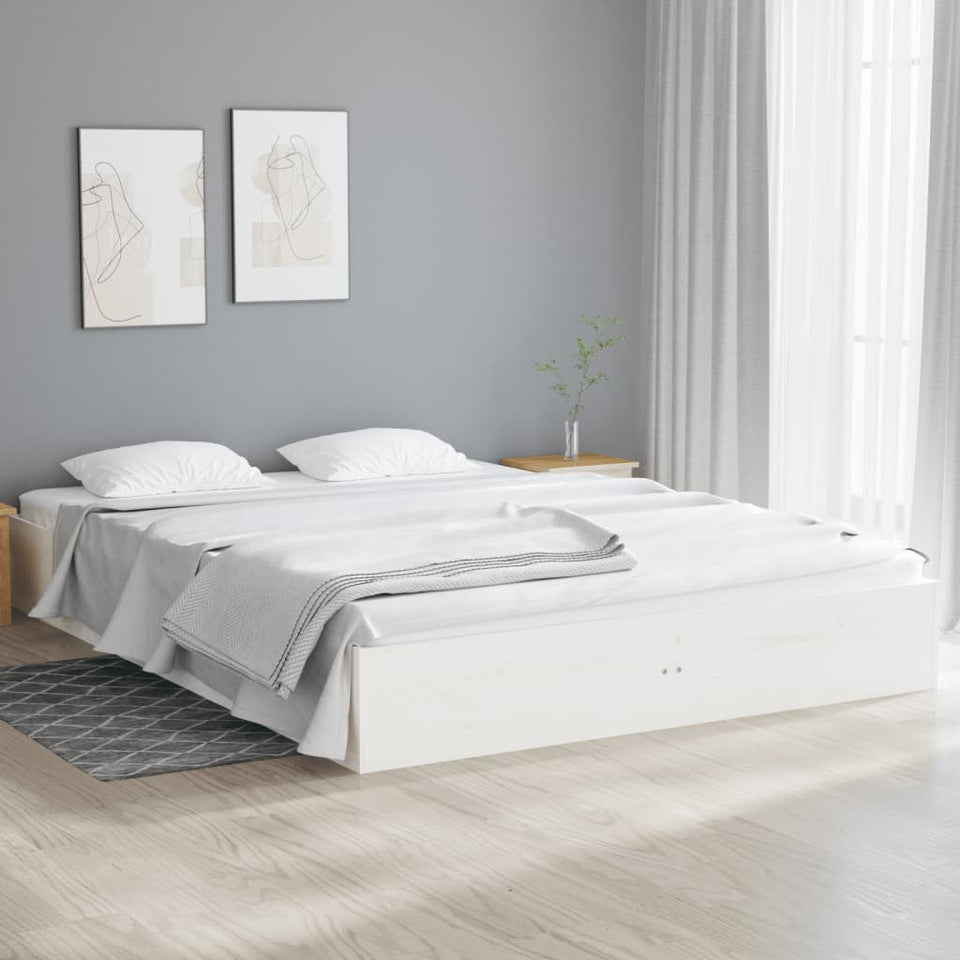 Bed Frame White Solid Wood 120x190 cm Small Double