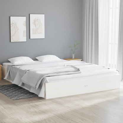 Bed Frame | White | Solid pine wood, Plywood | Double | Decorative Inlays