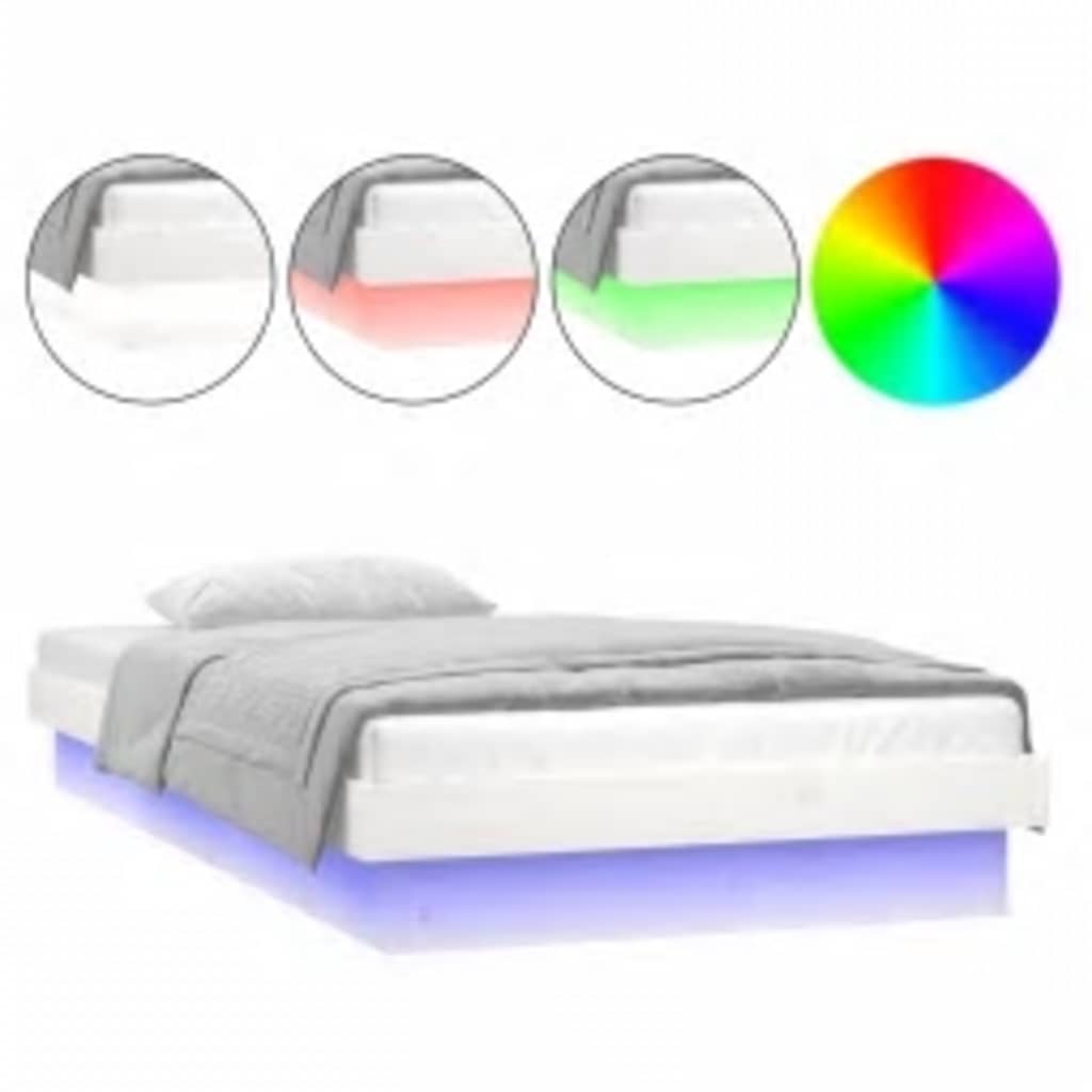 LED Bed Frame without Mattress White 90x200 cm Solid Wood