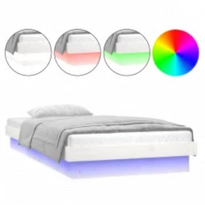 LED Bed Frame without Mattress White 90x200 cm Solid Wood