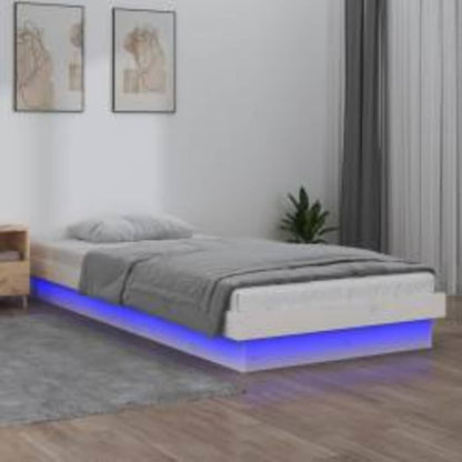 LED Bed Frame without Mattress White 90x200 cm Solid Wood