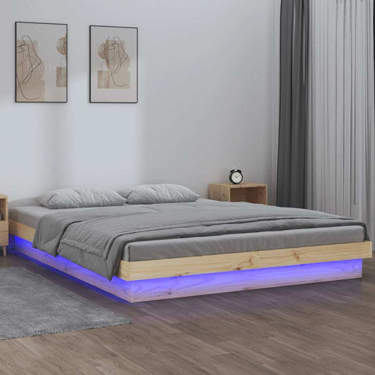 Bed Frame | Natural wood with multi-colored LED lights