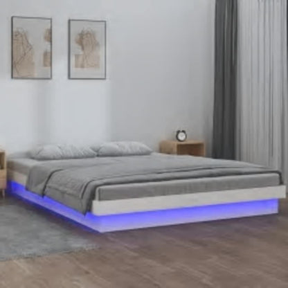 LED Bed Frame without Mattress White 160x200 cm Solid Wood