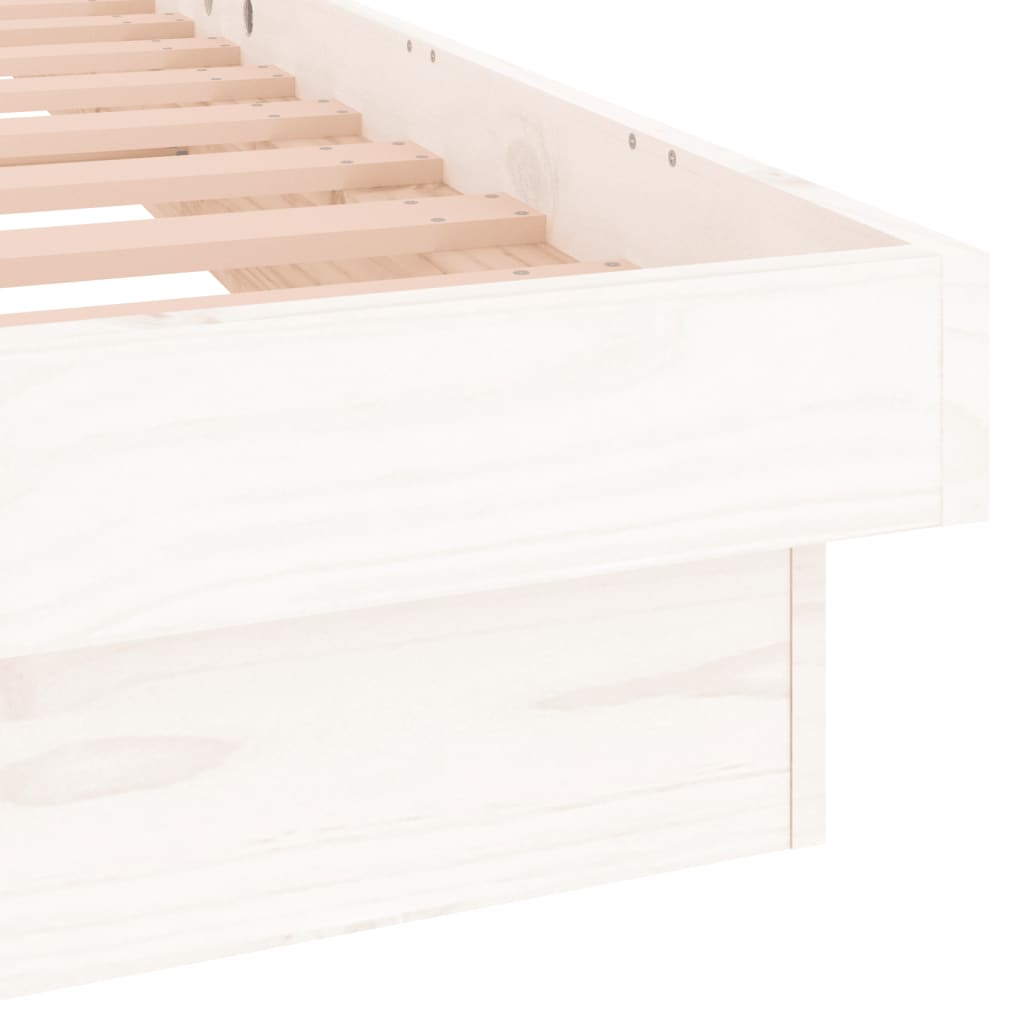 LED Bed Frame without Mattress White Single Solid Wood