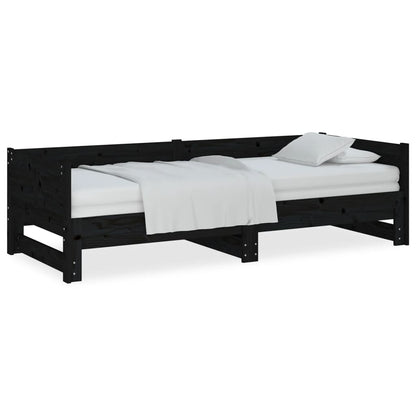 Pull-out Day Bed | Black | Solid pine wood | 2x | Convertible