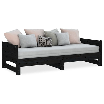 Pull-out Day Bed | Black | Solid pine wood | 2x | Convertible