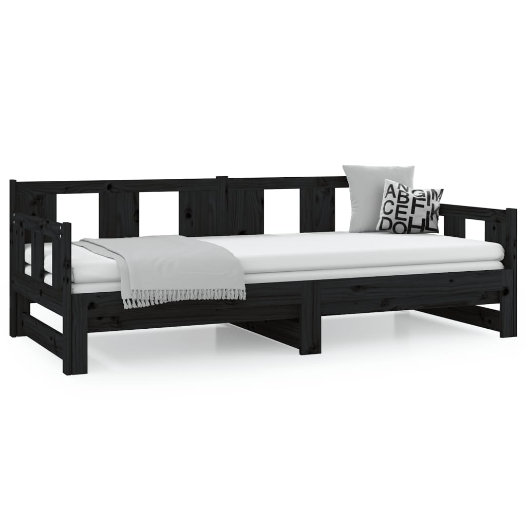Pull-out Day Bed | Black | Solid pine wood | 2x